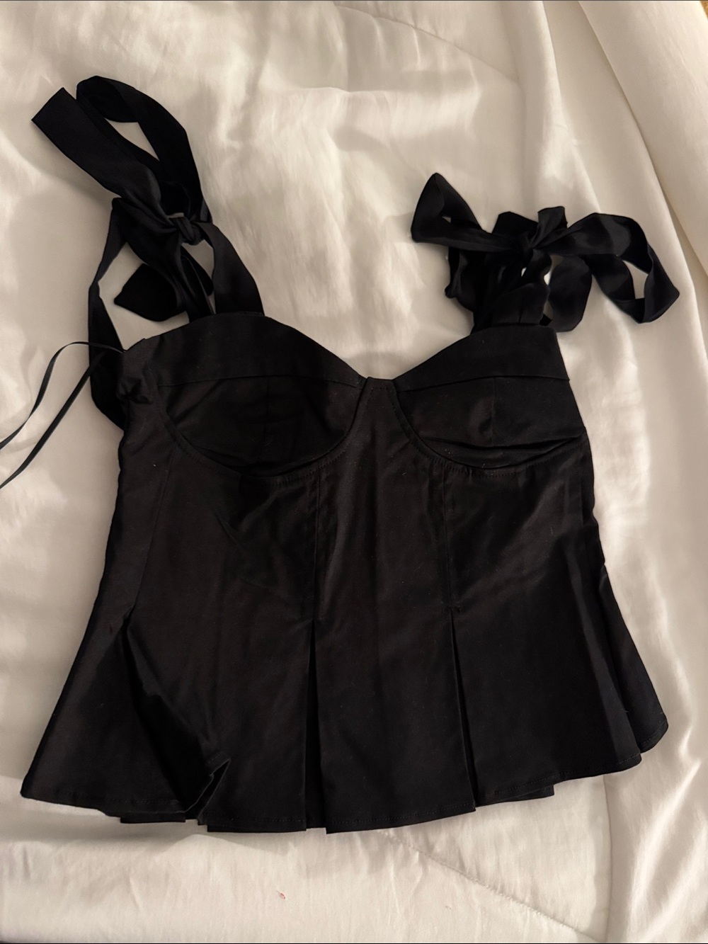 NWOT Black Tie-Shoulder Bustier Top
